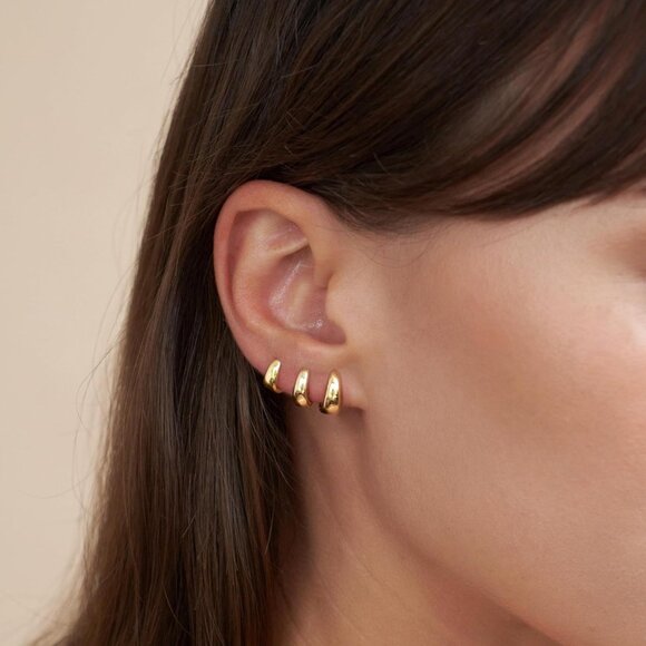 Small Gold Chunky Hoop Earrings Set for Women, Hypoallergenic 14K Gold Plated, L - Picture 2 of 8